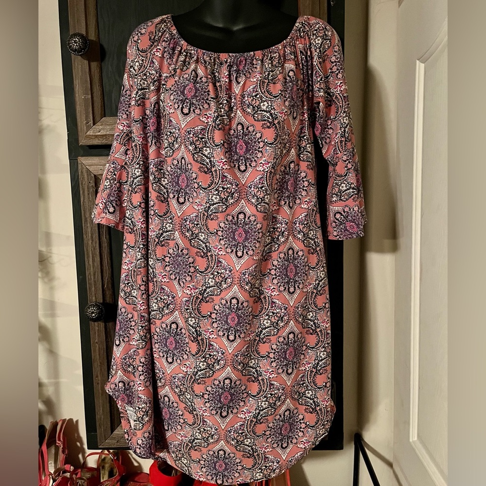 Super soft Kristen Nicole dress pink blue paisley off the shoulder 3x
